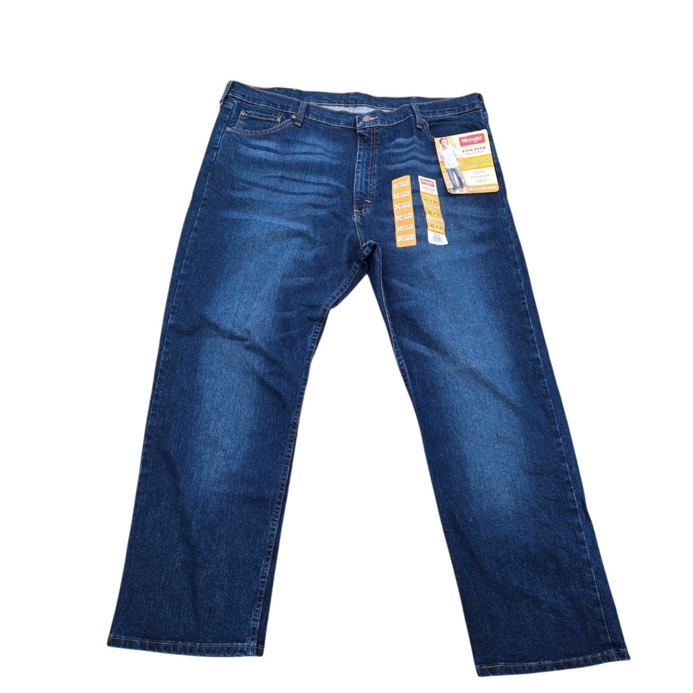 Wrangler Five Star Relaxed Fit Flex Mens Jeans 42x30 Blue‎ Denim New